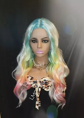 Platinum Rainbow Peekaboo HD Lace Front Wig Custom Layered Human Hair Blend  • $159.99