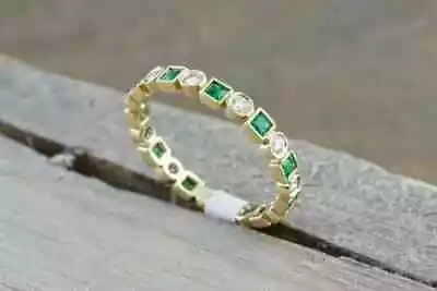 2CT Princess Cut Lab-Created Emerald Women's Diamond Ring 14K Yellow Gold Plated • $119.99