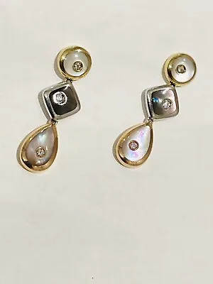 Na Hoku 14K Pink Yellow & White Gold MOP Inlay Diamonds Dangle Earrings...RaRe • $3880