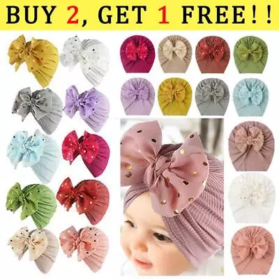 Infant Baby Beanie Turban Hat Girls Bow Knot Cap Newborn Head Wrap Kids Headband • £2.99