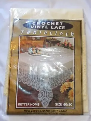 Vintage Better Home Crochet Vinyl Lace Tablecloth Pale Yellow 1997 NOS 60  X 90  • $29.99