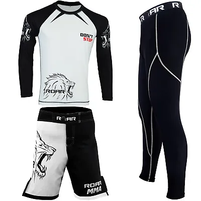 ROAR MMA Grappling Rash Guard BJJ Fight ShortsThermal Compression Gym Spats • $17.09