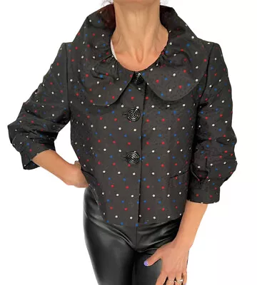 Moschino Jeans Black Crop Puff Sleeve Polka Dot Swing 3/4 Sleeve Jacket 10 • $59.99