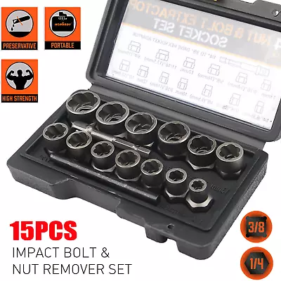 Impact Bolt Extractor Set Nut Remover Set Stripped Extraction Socket Tools 15pcs • $20.59