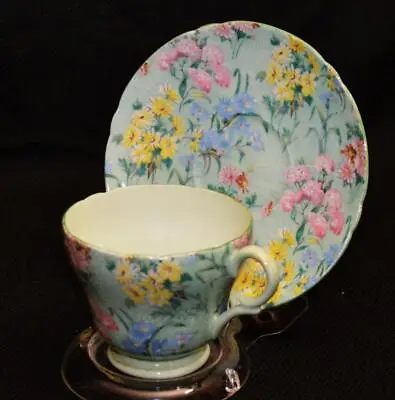 £132.31 • Buy SHELLEY England Green Chintz MELODY Pattern #13453 Set Demitasse Cup & Saucer