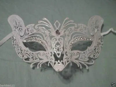 White Cat Laser Cut Venetian Mask Masquerade Ball Halloween Metal Filigree • $12.99