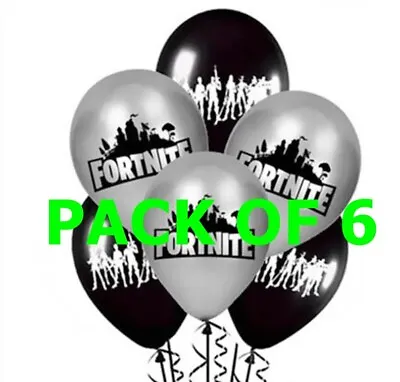 Fortnite Balloons Black & Silver Latex Balloons 12” Size 6 PCS FREE DELIVERY • £4.49