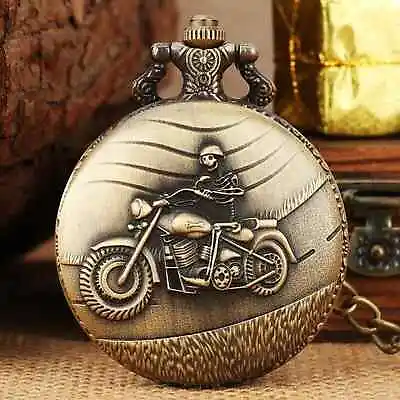 Motorcycle Pocket Watch NEW Gift Skull Skeleton Biker Bike • $15.95