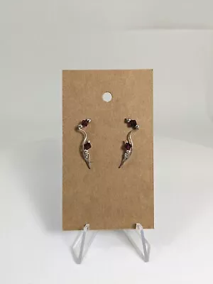 Gorgeous Silver Dark Red Siam Earrings Beaded Ear VinesGemstone Jewelry Gift  • $40