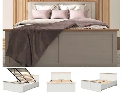 Super King Size Ottoman Storage Bed Frame Lift Up White Pine/Oak Effect Frija • £709.95