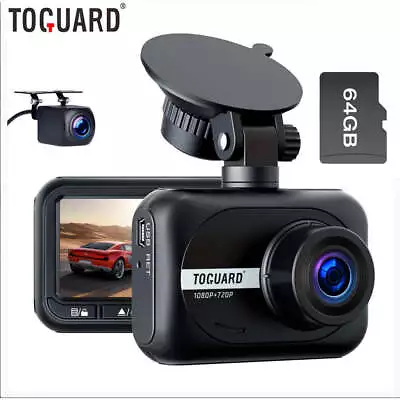 TOGUARD 2.45  IPS Mini FHD 1080P Dual Dash Cam Front Rear Car Camera 64GB Card • $75.19