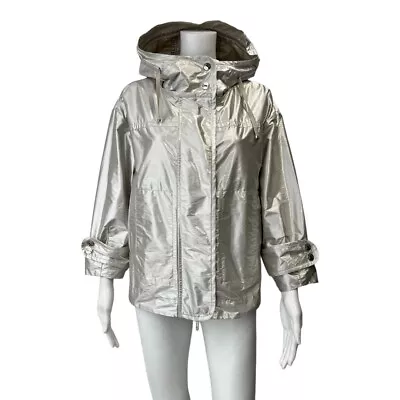 Moncler Metallic Crop Full Zip Hooded Domon Jacket Size 1/Small • $445