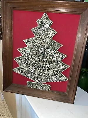 Vintage Jeweled Christmas Tree Framed Jewelry  Tree Picture Home Decor Stunning • $250