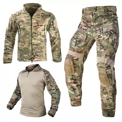 2023 Camo Safari Tactical Pants +Pad Combat Uniform Army Outfit Airsoft Suits • $233.33