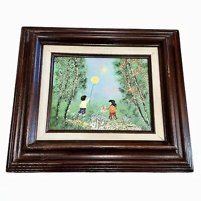 Louis Cardin Enamel On Copper Painting Signed Framed 70’s Children Balloon 17x15 • $59.95