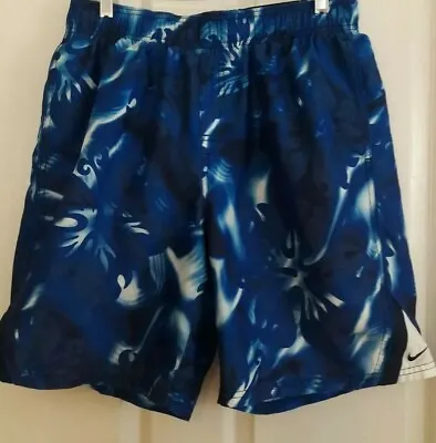 Nike Swim Board Shorts Mens Large Swim Trunk White Blue Ocean Print Hawaiian  • $18