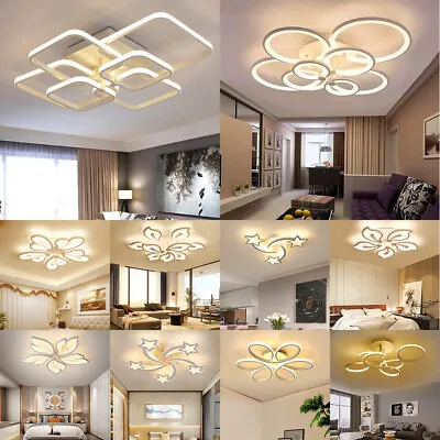 Modern LED Ceiling Light With Remote Control Dimmable Chandeliers Flush Mounted • £43.99