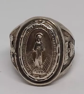 Vintage CREED Sterling Silver Miraculous St Mary Medal Ring Size 5 • $24.50