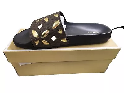 Michael Kors Mimi Slide Mk Sig Sm King Floral Perf Size 9 Women's Brown • $29.99