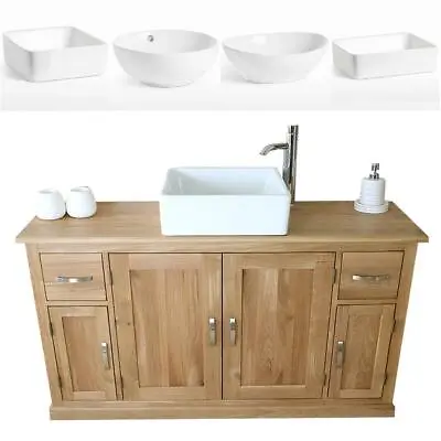 Bathroom Vanity Unit Oak Cabinet Furniture Wash Stand & White Ceramic Basin 402 • £539.56