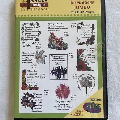 Amazing Designs Embroidery CD - Floral Inspirations JUMBO - 20 Classic Designs • $7.50