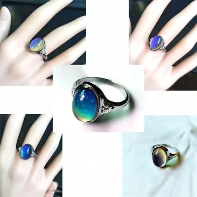 Silver Mood Ring Oval Mood With Twisted Band Multi Color Changing Emotion Ring • $10.99
