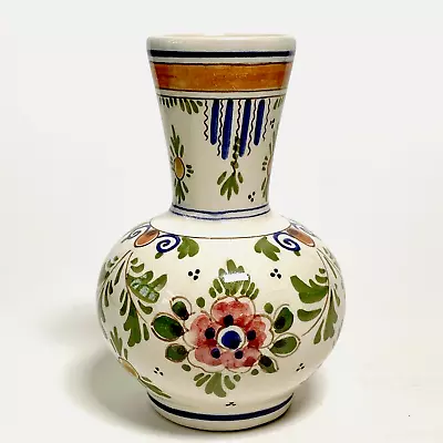 Dutch Delft Pottery Bud Vase DP  De Delftse Pauw Polychrome Floral 5  Vintage • $24.99