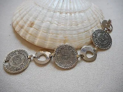 Vintgage Sterling Silver Aztec Mayan Link Bracelet     02009 • $139
