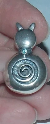 $9.99 • Buy Vintage Modern 925 Silver Cat Swirl Design Brooch Estate Jewelry Unsigned