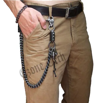 Mens Skull Strong Leash Heavy Metal Wallet Chains Biker Trucker Jean Key Chain • $9.26