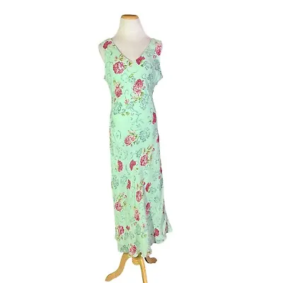 Vintage 90s Dressbarn Size L Mint Green Bias-Cut Sleeveless Dress Floral Sequins • $26.99