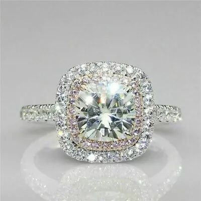 2.85 Ct Round Lab Created Diamond Women Halo Engagement Wedding 925 Silver Ring • $84.99