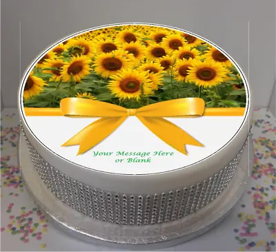 Personalised Sunflowers With Bow 8  Icing Sheet / Cake Topper • £5.79