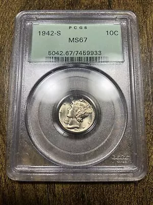 (TP#121) OGH 1942-S PCGS MS67 Mercury Dime 10c Old Green Holder • $65