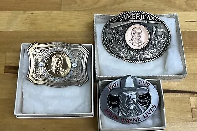 John Wayne Belt Buckles Collection Western Metal - Lot Of 3 • $25