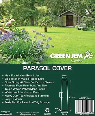 £4.99 • Buy Garden Parasol Brolly Cover Heavy Duty Zipped Waterproof Draw String Green Jem