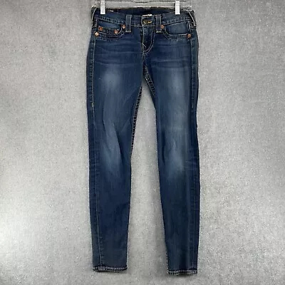 True Religion Jeans Womens Size 27 Casey Dark Blue Stretch Skinny 27 X 28 USA • $23