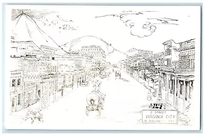 C1940 Street Sketch Exterior Virginia City Bonanza Days Nevada Vintage Postcard • $29.95