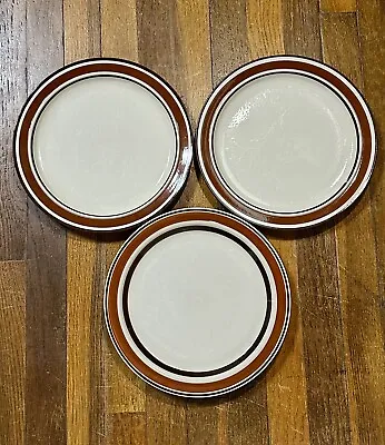 Vintage Newcor Stoneware  Eclipse Brown Sienna  Set/3 Dinner Plates • $24.95