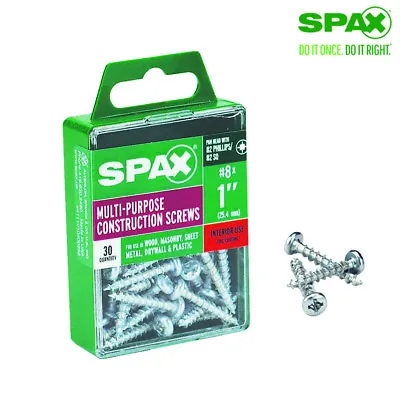 $10.99 • Buy SPAX No. 8  S X 1 In.   L Phillips/Square Zinc-Plated Multi-Purpose Screws 30 Pk