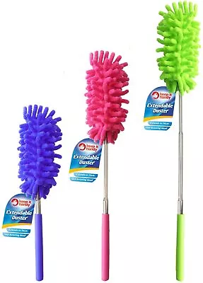 3 X EXTENDABLE TELESCOPIC DUSTER Microfiber Cleaning Brush Washable Home Office • £6.69