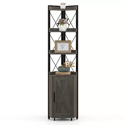 6-Tier Corner Storage Cabinet Industrial Style Storage Shelf With Door Cabinet • $114.99