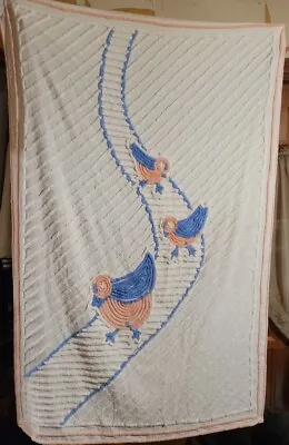 Vtg '50s Chenille Baby/Toddler Crib Bed Blanket Bedspread 44 X66  Birds  • $45