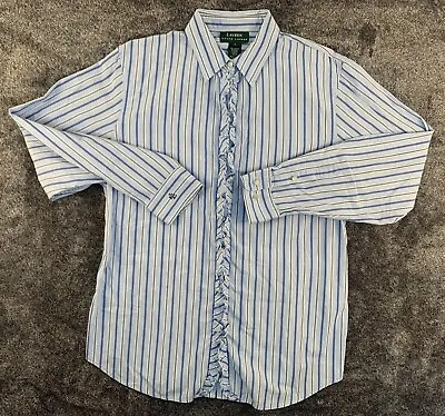 Lauren Ralph Lauren Shirt Women's Large Long Sleeve Ruffles Blue Cinched Back • $8