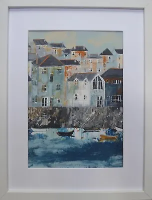 £85 • Buy Polruan Reflections : Original Framed Painting, Cornwall, Sea, Houses, Boats, 