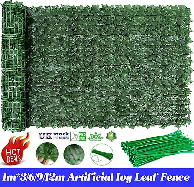 3-12M Artificial Ivy Leaf Hedge Garden Fence Wall Balcony Privacy Screening Roll • £16.95