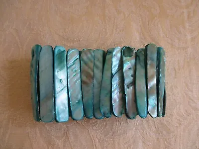 Abalone Turquoise-Blue Shell Elastic-Stretch Cuff Bracelet • $11.99