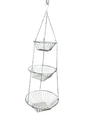 VTG 3 Tier Metal Wire Mesh Hanging Collapsible Square Fruit/Veg Basket Silver • $15
