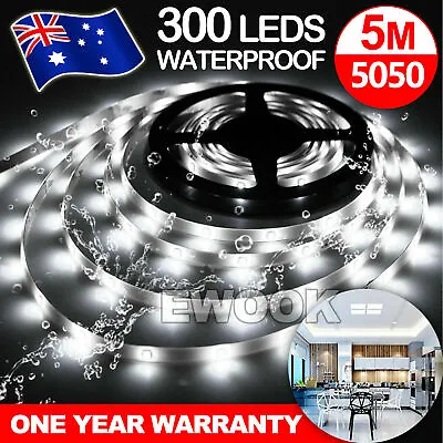 5m Flexible Bright LED Strip Lights 12V Waterproof 5050 SMD Cool White 300 LEDs • $11.85