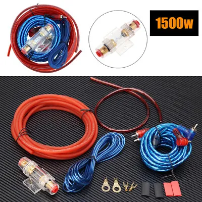 Car Amp Audio Amplifier Cable Subwoofer Wiring Kit RCA Power Cable 1500W 8GA UK • £6.99